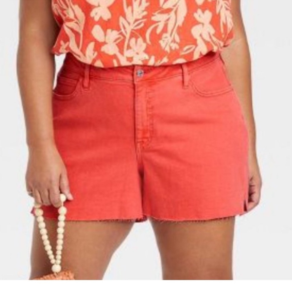 Bundle - Plus Size High-Rise Stretch Denim Shorts, Ava & Viv - Gray & Orange - Picture 2 of 7